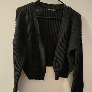 SHEIN Black Ribbed Open-Front Cardigan